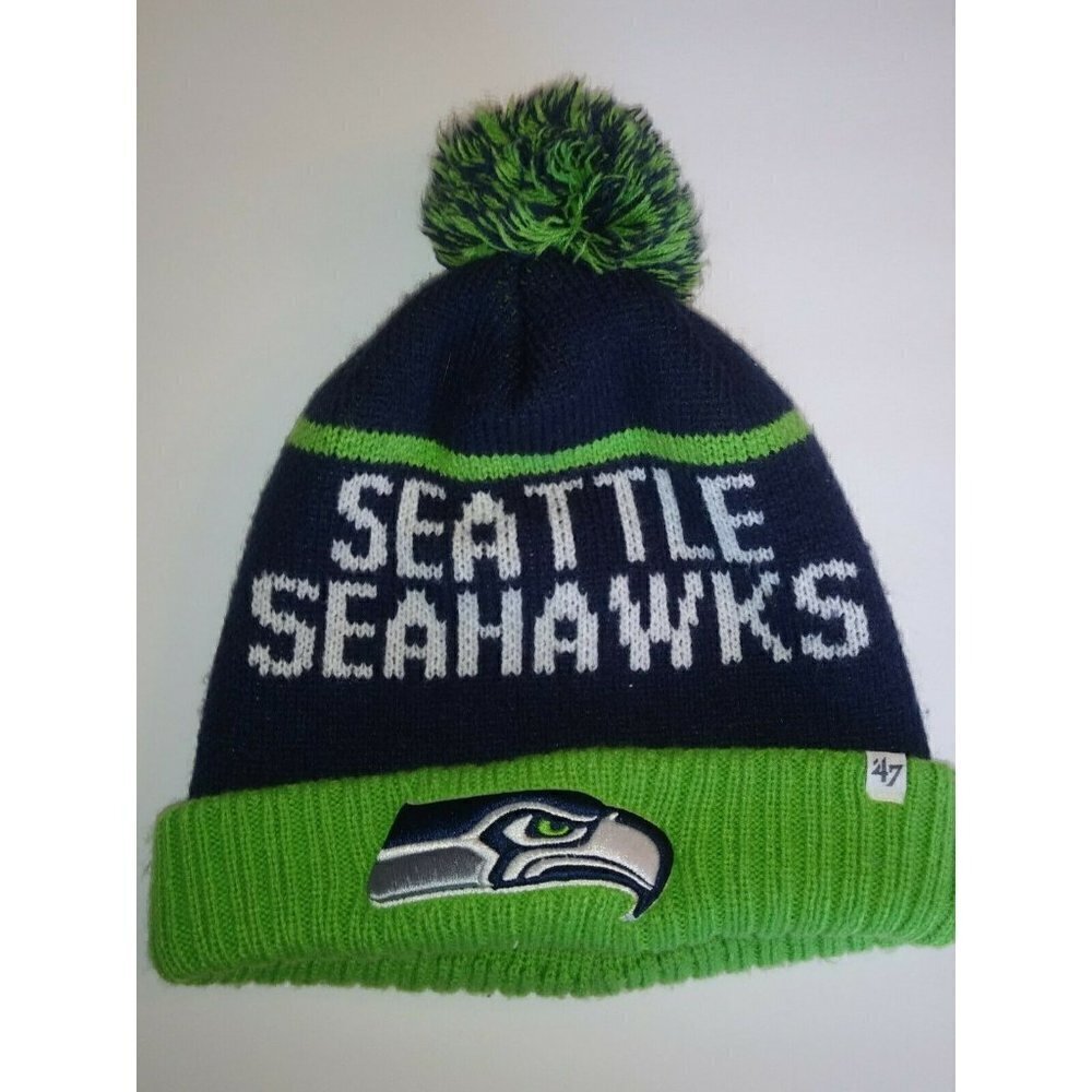 NFL Seattle Seahawks w: PomPom Beanie Knit Cap. One Size Fits Most.